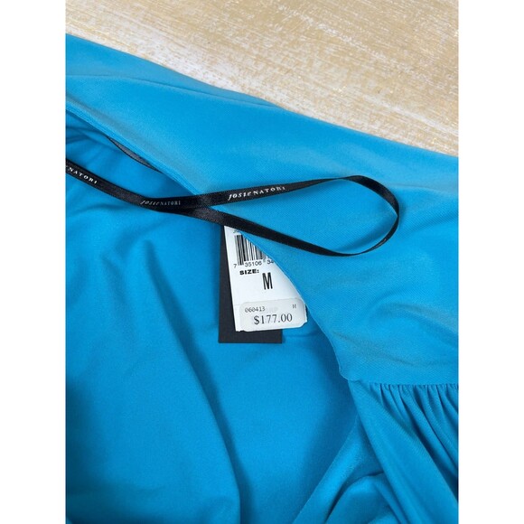 Josie Natori Drape Midi Turquoise Dress Women's Medium Twist V-neck Waist NWT - Picture 11 of 12